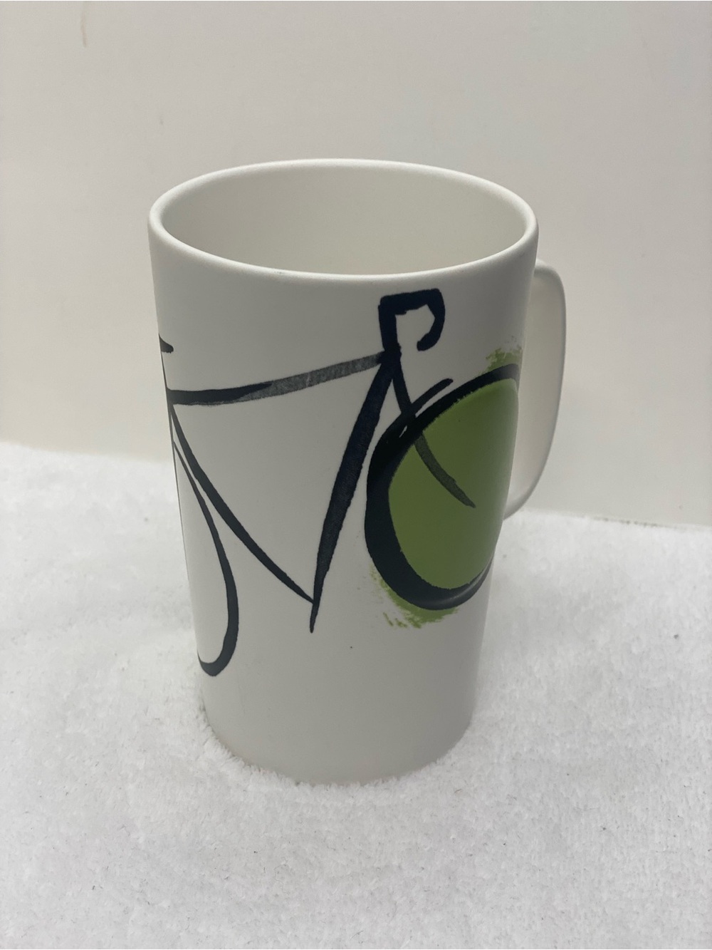 Starbucks 16oz Coffee Mug 2015 Green Dot Collection Bicycle Black Lined Bike